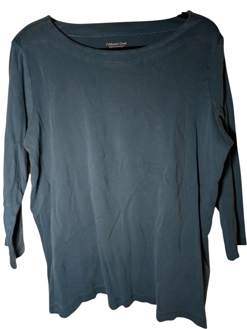 Coldwater Creek Teal Best Cotton Boatneck 3/4 Sleeve Top XL GUC